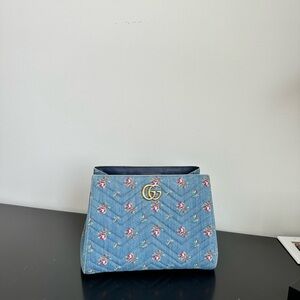 Gucci Floral Denim GG Marmont Bag